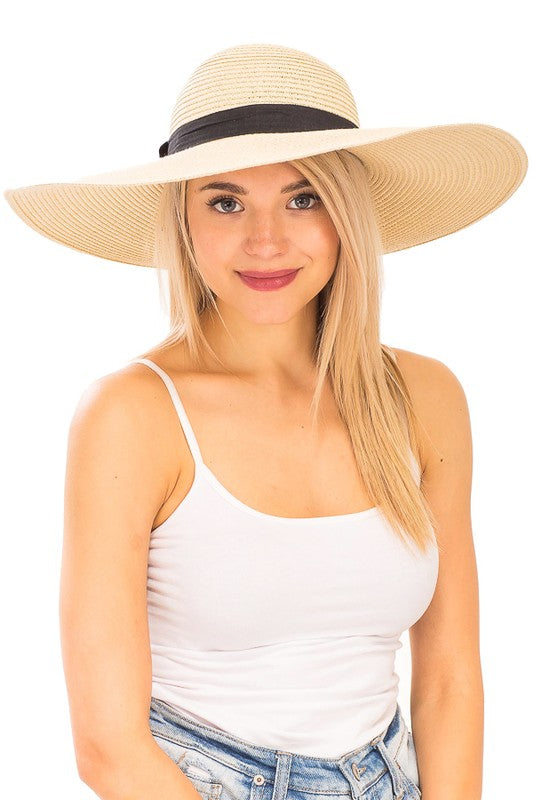 Wide Brim Floppy Sun Hat with Black Band