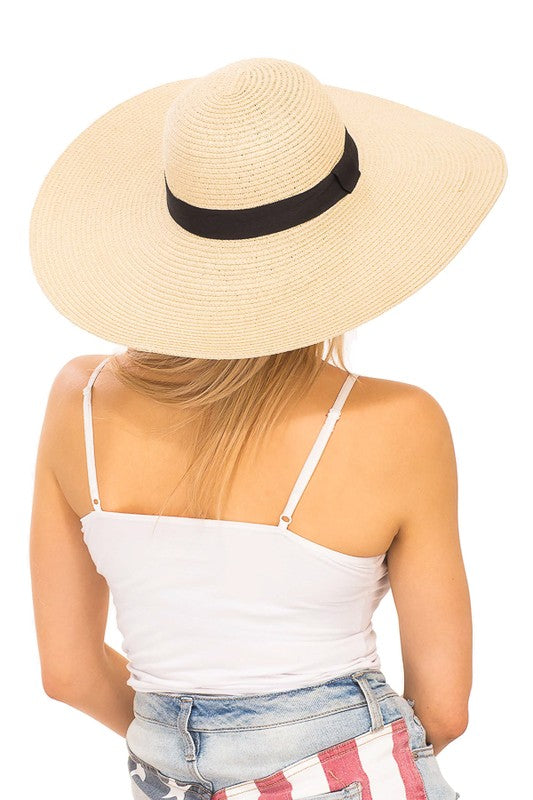 Wide Brim Floppy Sun Hat with Black Band