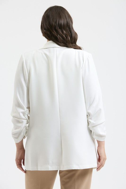 Plus Size White 3/4 Sleeve Blazer