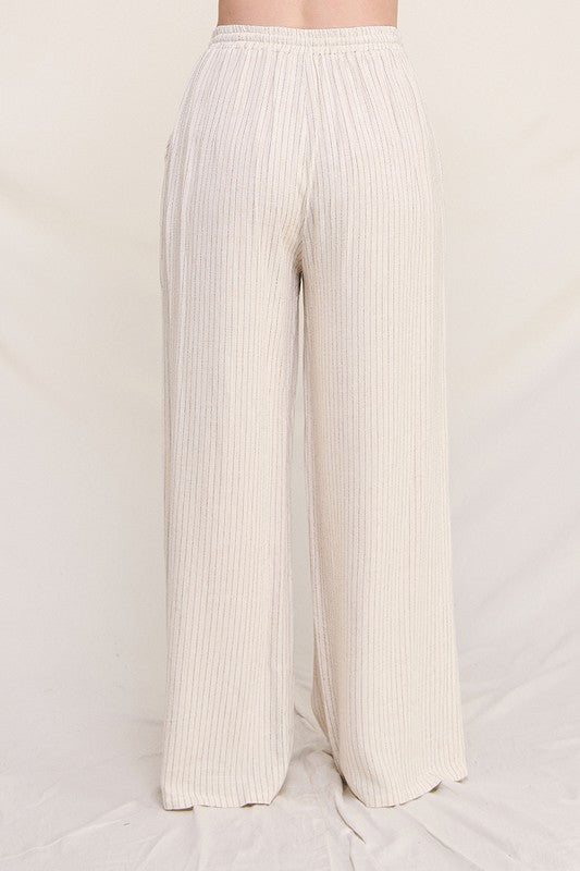 Plus Size Striped Linen Smock Waist Pants with Pockets