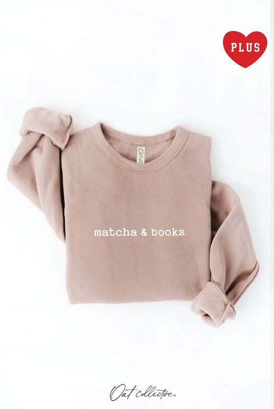 Matcha and Books Beige Plus Graphic Sweatshirt