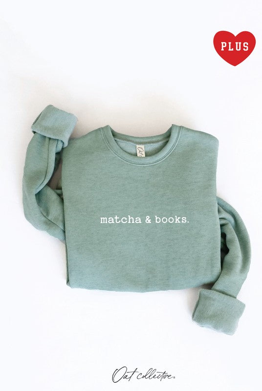 Matcha and Books Sage Colored Plus Graphic Sweatshirt