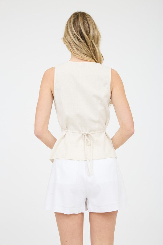 Desert Rose Linen Blend Cropped Vest