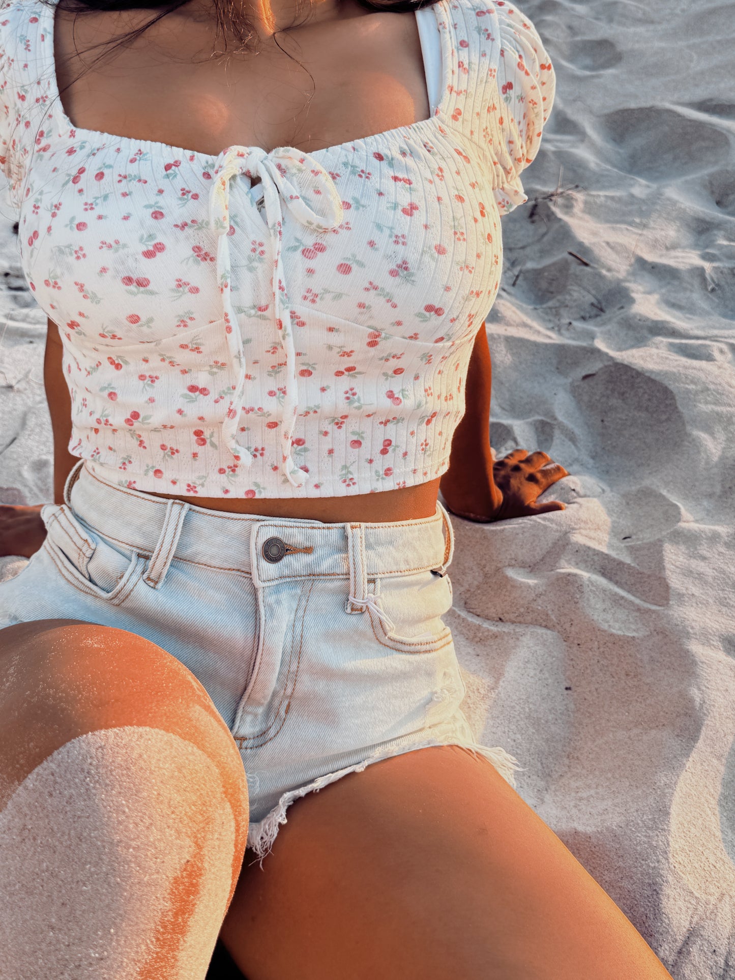 Floral Tie Knit Crop Top