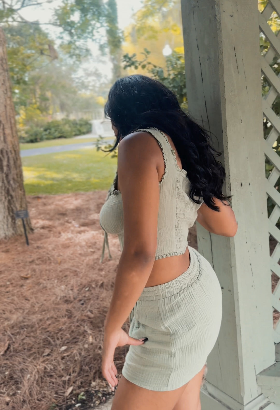 Garden Whispers Lace Trim Corset & Mini Skort Set – Sage