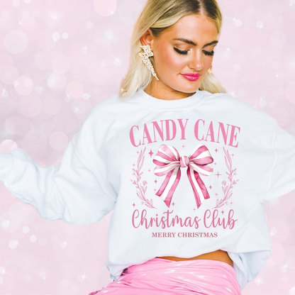 Candy Cane Christmas Club White Graphic Crewneck Sweatshirt