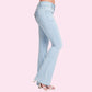 Junior low rise flare jeans with flap back pocket, featuring a trendy flare leg and stylish low-rise waist, perfect for casual and fashionable looks.