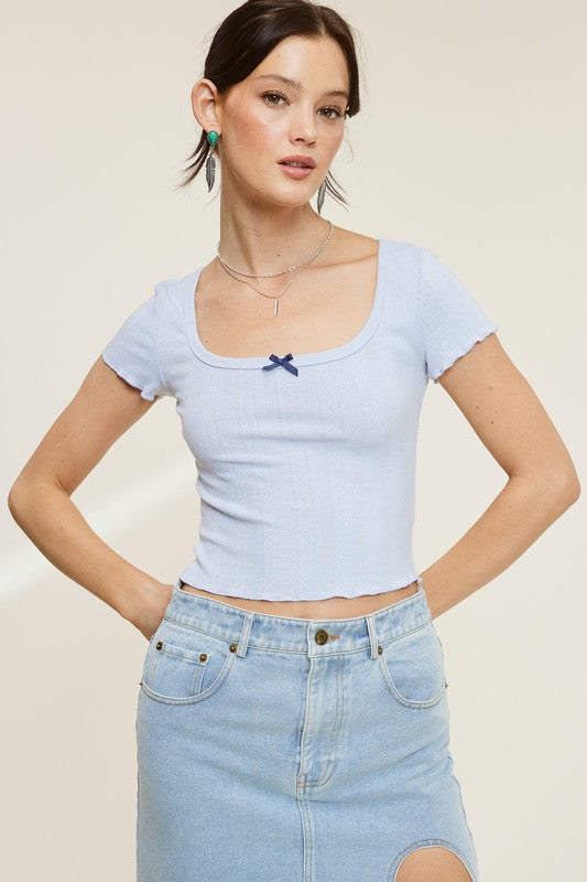 Light Blue Short Sleeve Ribbed Crop Top