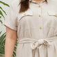 Plus Size Tan Collared Button Down Belted Mini Dress
