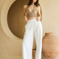 High-Waisted  White Wide-Leg Sweatpants – Elastic Waistband, Raw Edge Hem for Casual Comfort