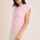 BABY PINK ROUND NECK WIDE SHOULDER SWEATER  WITH 3D HEARTS