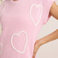 BABY PINK ROUND NECK WIDE SHOULDER SWEATER  WITH 3D HEARTS