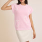 BABY PINK ROUND NECK WIDE SHOULDER SWEATER  WITH 3D HEARTS