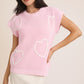 BABY PINK ROUND NECK WIDE SHOULDER SWEATER  WITH 3D HEARTS