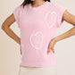 BABY PINK ROUND NECK WIDE SHOULDER SWEATER  WITH 3D HEARTS