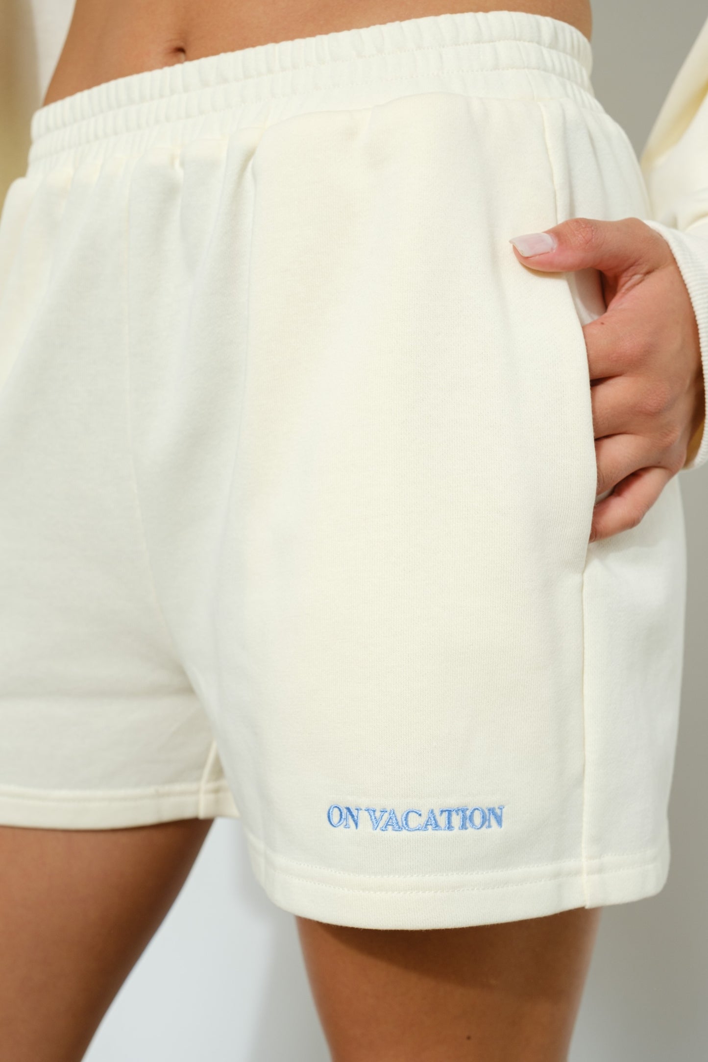 White On Vacation Sweat Shorts – Comfortable and Stylish Embroidered Loungewear