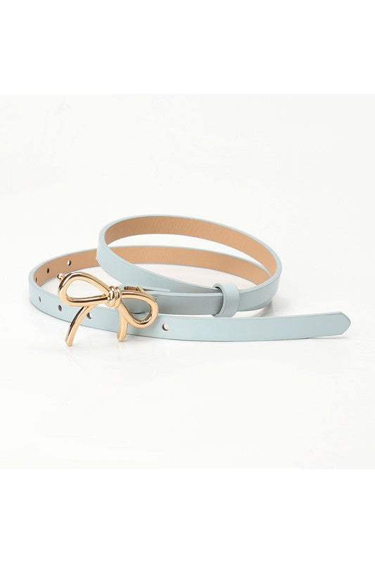 Light Blue Bow Buckle Decor Thin PU Belt – Stylish Adjustable Belt with Gold Bow Buckle for Chic Everyday Looks (Copy) (Copy) (Copy)