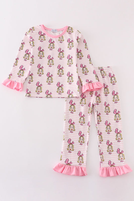 Pink Kids Pajamas with Girl Character Design