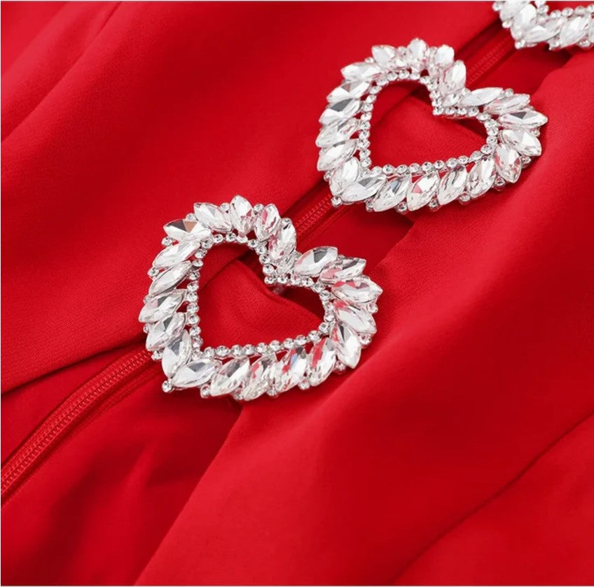 Rhinestone Diamond Heart Red Valentine's Day Dress