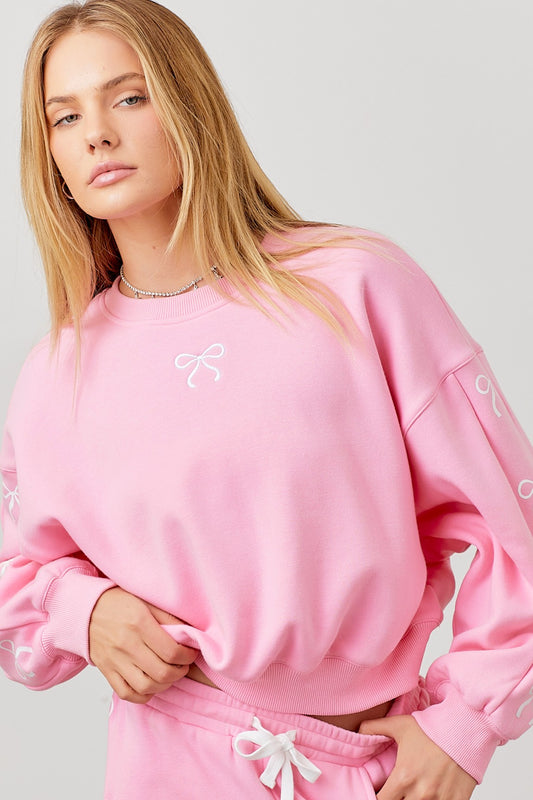 Coquette Ribbon Lounge Crewneck Top – Stylish Comfort in a Matching Set