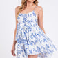 Crinkle Blue and White Floral Print Tiered Mini Dress