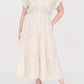 Plus Size Tan Collared Short Cuff Sleeve Tiered Midi Dress