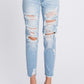 Distressed High-Waisted Rigid Mom Jeans – Retro-Inspired with a Comfortable Fit