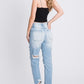 Distressed High-Waisted Rigid Mom Jeans – Retro-Inspired with a Comfortable Fit