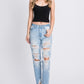 Distressed High-Waisted Rigid Mom Jeans – Retro-Inspired with a Comfortable Fit