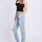 Distressed High-Waisted Rigid Mom Jeans – Retro-Inspired with a Comfortable Fit