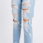 Distressed High-Waisted Rigid Mom Jeans – Retro-Inspired with a Comfortable Fit