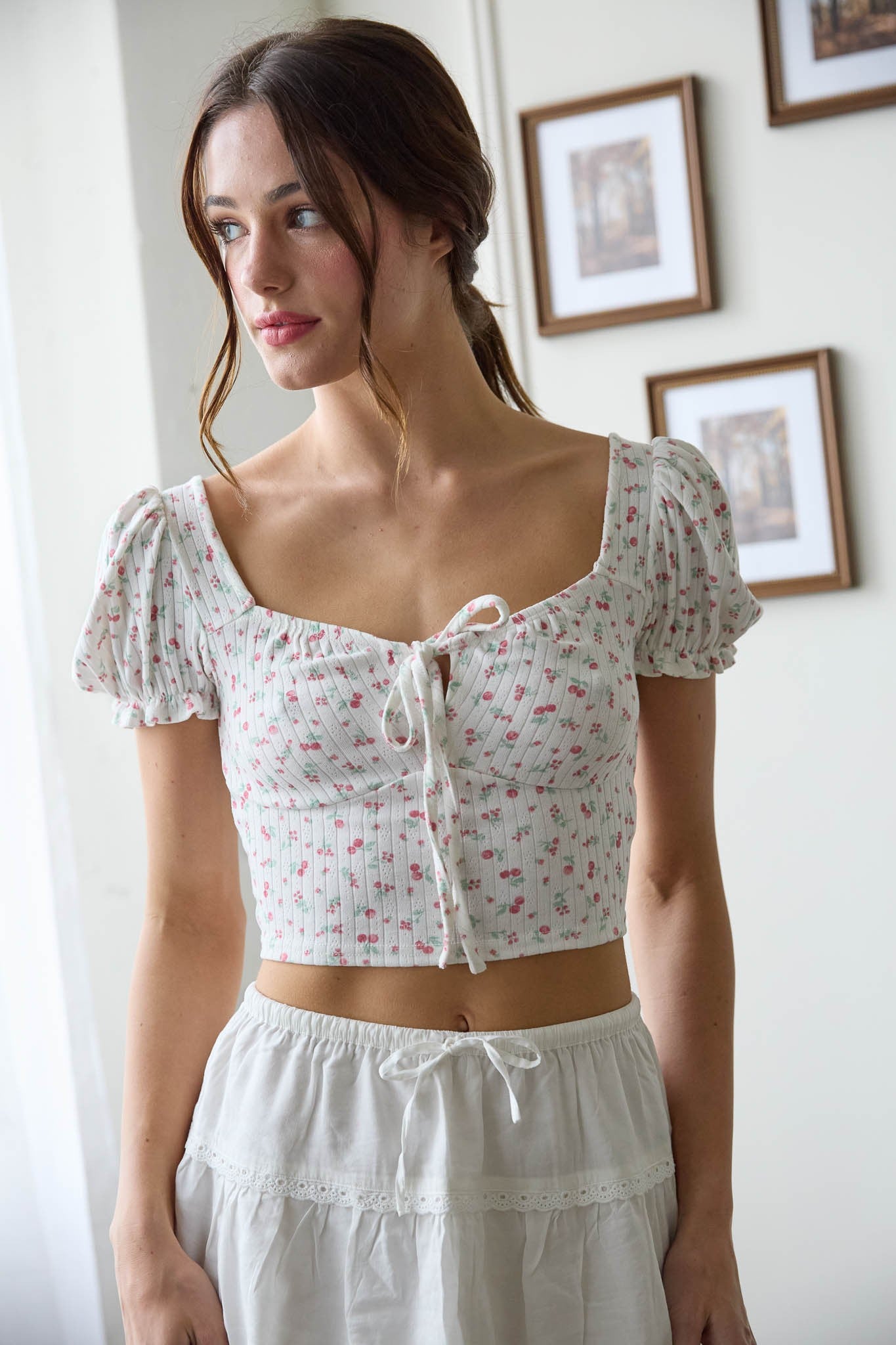 Floral Tie Knit Crop Top