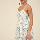Bluedress Floral Front Lace-Up Ruffle Tiered Mini Dress