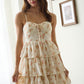 Coral Floral Front Lace-Up Ruffle Tiered Mini Dress