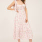 Pink and White Floral Tie Strap Ruched Detail Maxi Dress