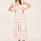 Pink and White Floral Tie Strap Ruched Detail Maxi Dress