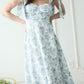 Blue and White Floral Tie Strap Ruched Detail Maxi Dress