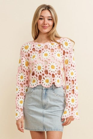 Whimsical Flower Crochet Sweater – Soft, Sweet & Handmade-Inspired
