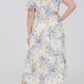 Plus Size Blue Floral Print Puff Sleeve Ruffle Midi Dress
