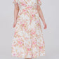 Plus Size Pink Floral Print Puff Sleeve Ruffle Midi Dress