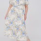 Plus Size Blue Floral Print Puff Sleeve Ruffle Midi Dress