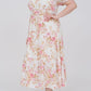 Plus Size Pink Floral Print Puff Sleeve Ruffle Midi Dress