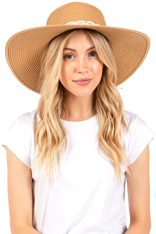 Tan Braided Cotton Floppy Straw Hat