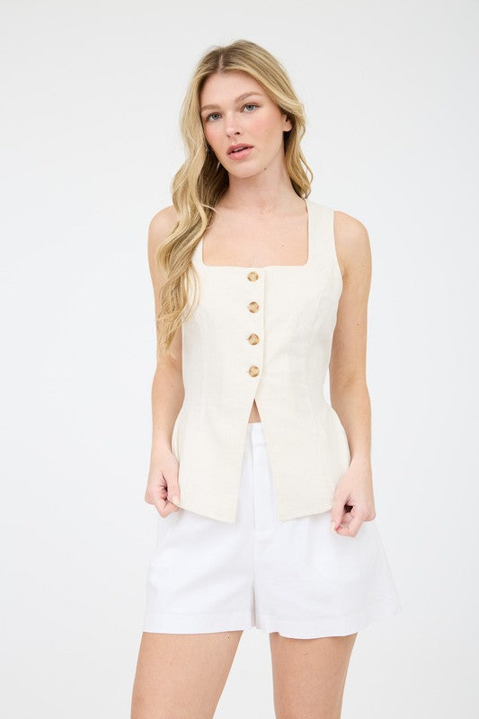 Desert Rose Linen Blend Cropped Vest
