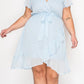Plus Size Light Blue Ruffle Hem Tie Belt Short Dress