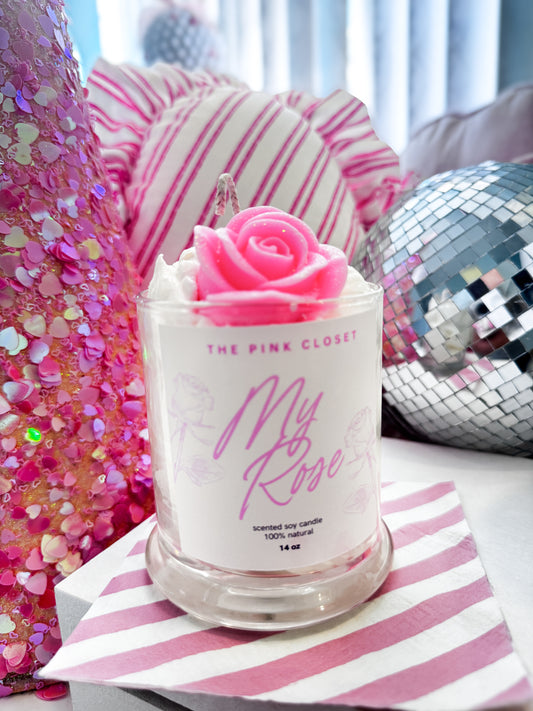 Pink Rose Valentines Day Dessert Candle