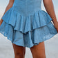 Cotton Eyelet Ruched Bust Mini Dress with Triangular Shoulder Straps and Waist Wire