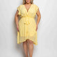 Plus Size Yellow V-Neck Tie Waist Flutter Sleeve Mini Dress