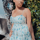 Bluedress Floral Front Lace-Up Ruffle Tiered Mini Dress