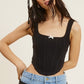 Black Corset Tank – Square Neckline, Front Ribbon Accent, and Slim-Fitting Silhouette